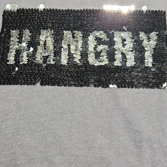 🔹️Cotton On Gray w/Sequined Happy Hangry Short Sleeve Top Medium - Picture 7 of 12